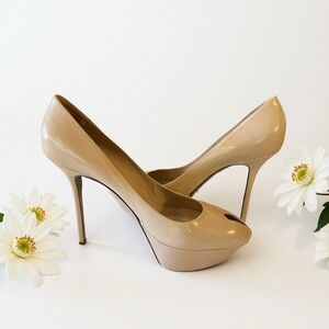 Nude Sergio Rossi Patent Leather Platform Stiletto Heels